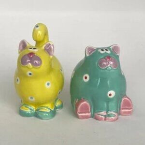 Fitz and Floyd 1985 FANTASY FAIR Cats W/Polka Dots Salt and Pepper Shakers